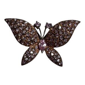 Vintage Sterling Silver Pink Crystal Rhinestone 2" Butterfly Pendant Swarovski
